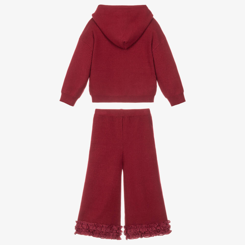 Beau KiD-Girls Burgundy Knit Trouser Set with Ruffles | Childrensalon