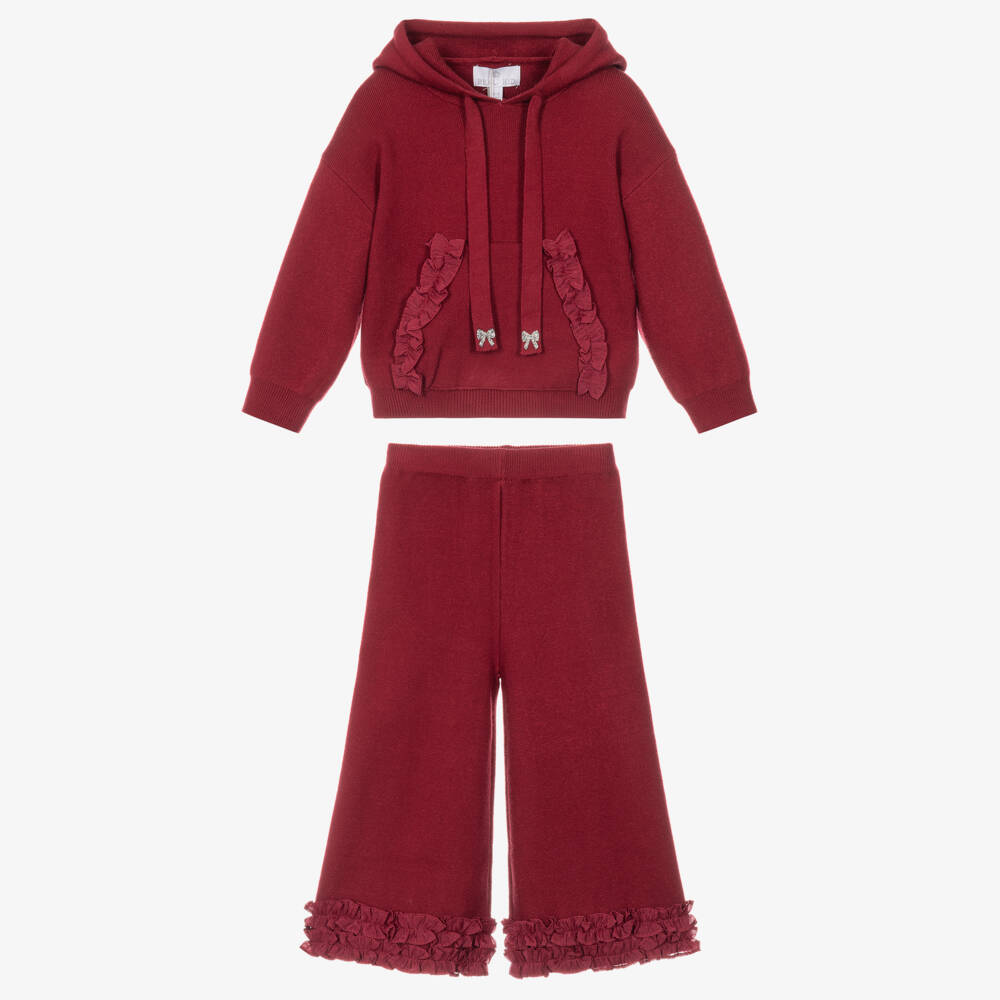 Beau KiD-Girls Burgundy Knit Trouser Set with Ruffles | Childrensalon