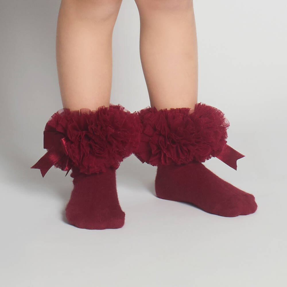 Beau KiD-Красные хлопковые носки с рюшами для девочек | Childrensalon