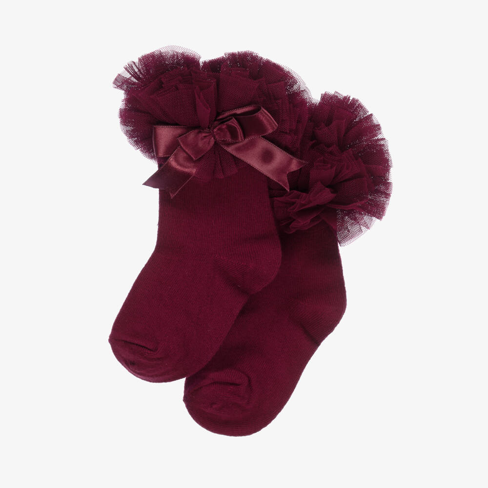Beau KiD-Красные хлопковые носки с рюшами для девочек | Childrensalon