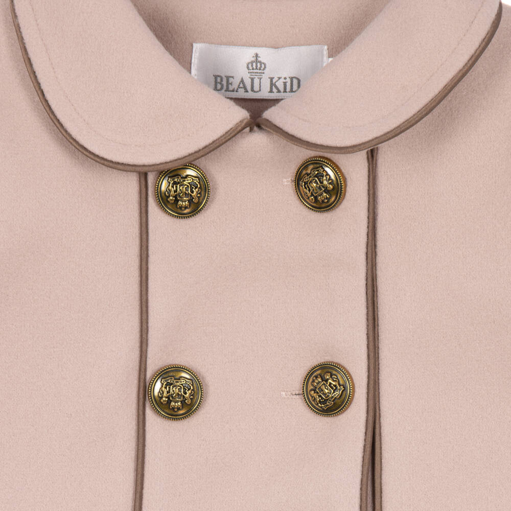 Beau KiD-Girls Coat & Beret Set in Fawn Beige | Childrensalon