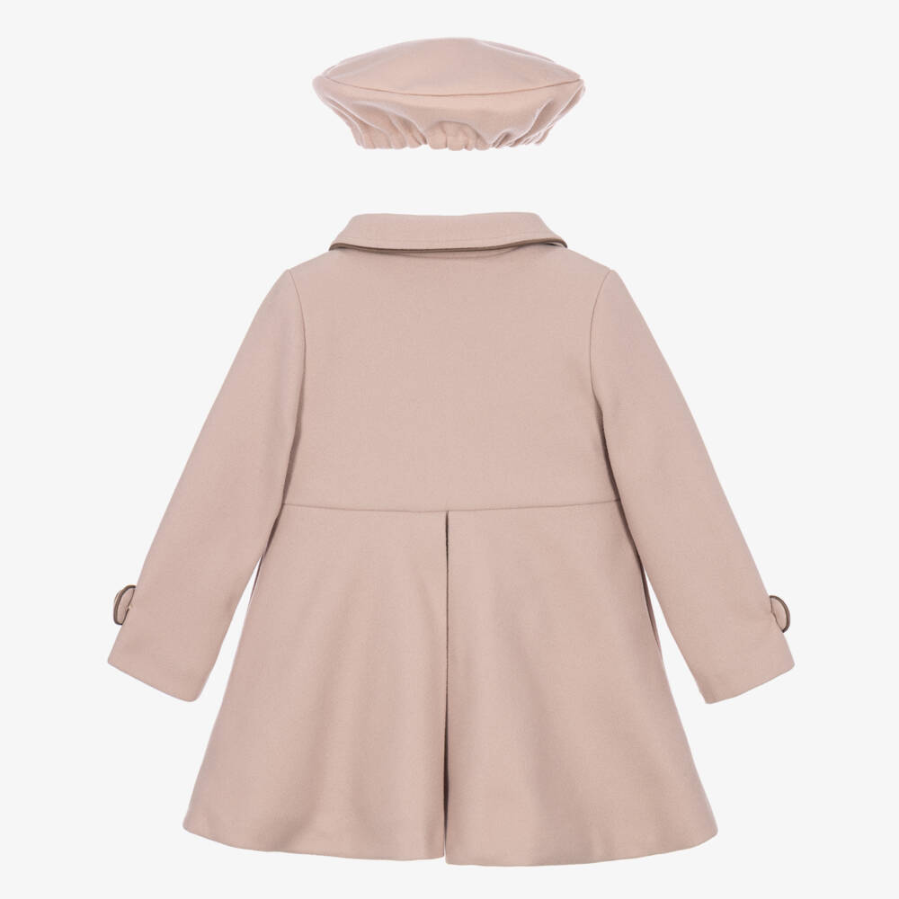 Beau KiD-Girls Coat & Beret Set in Fawn Beige | Childrensalon