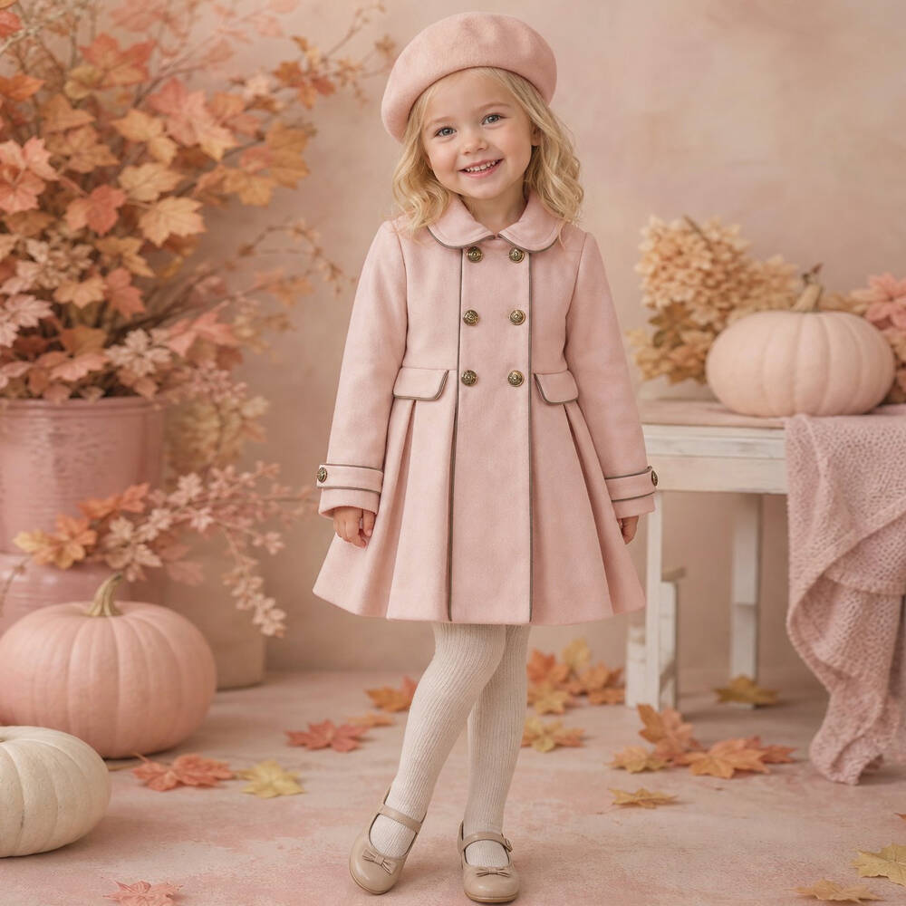 Beau KiD-Girls Coat & Beret Set in Fawn Beige | Childrensalon