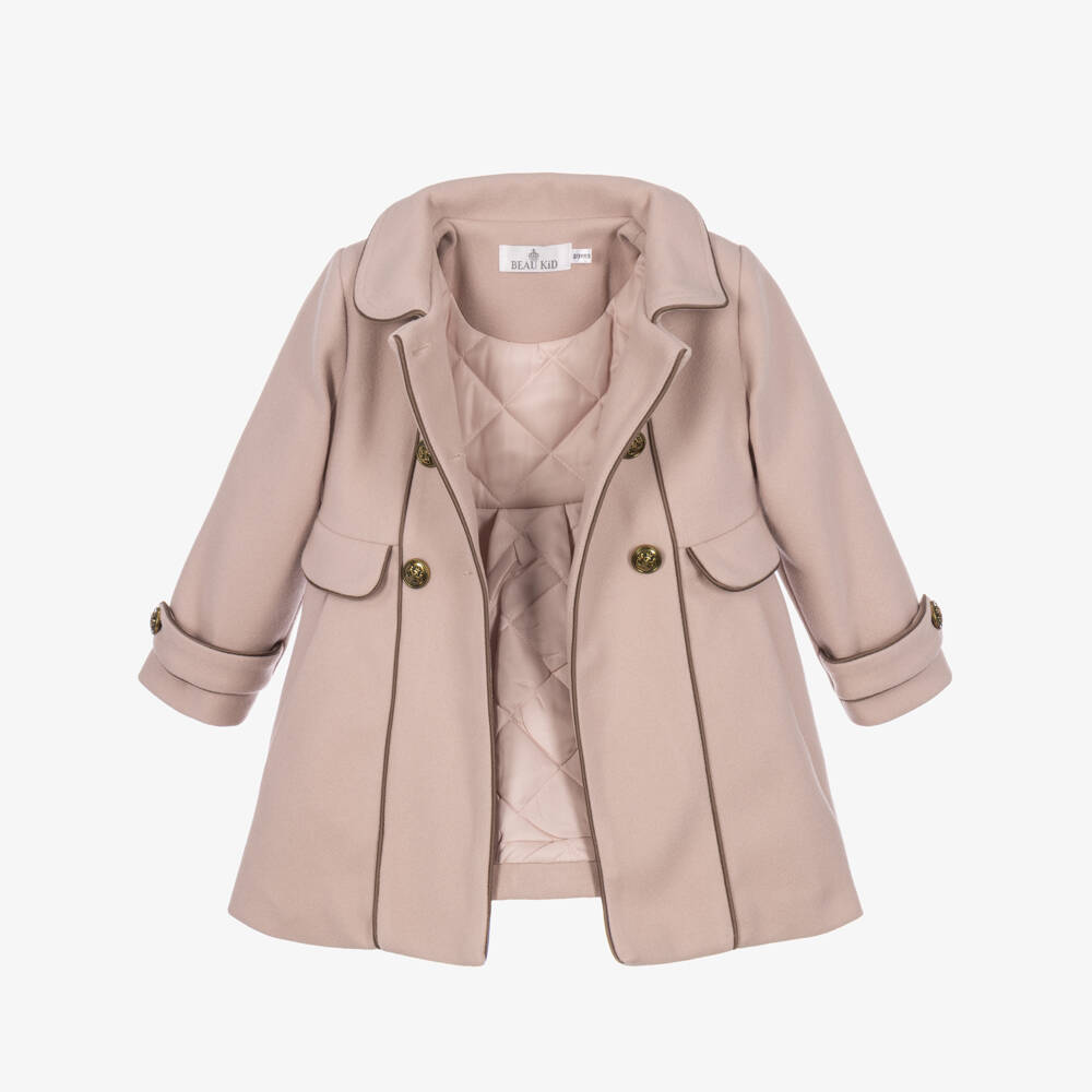 Beau KiD-Girls Coat & Beret Set in Fawn Beige | Childrensalon