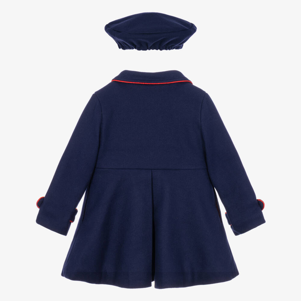 Beau KiD-Girls Coat & Beret Set in Navy Blue | Childrensalon