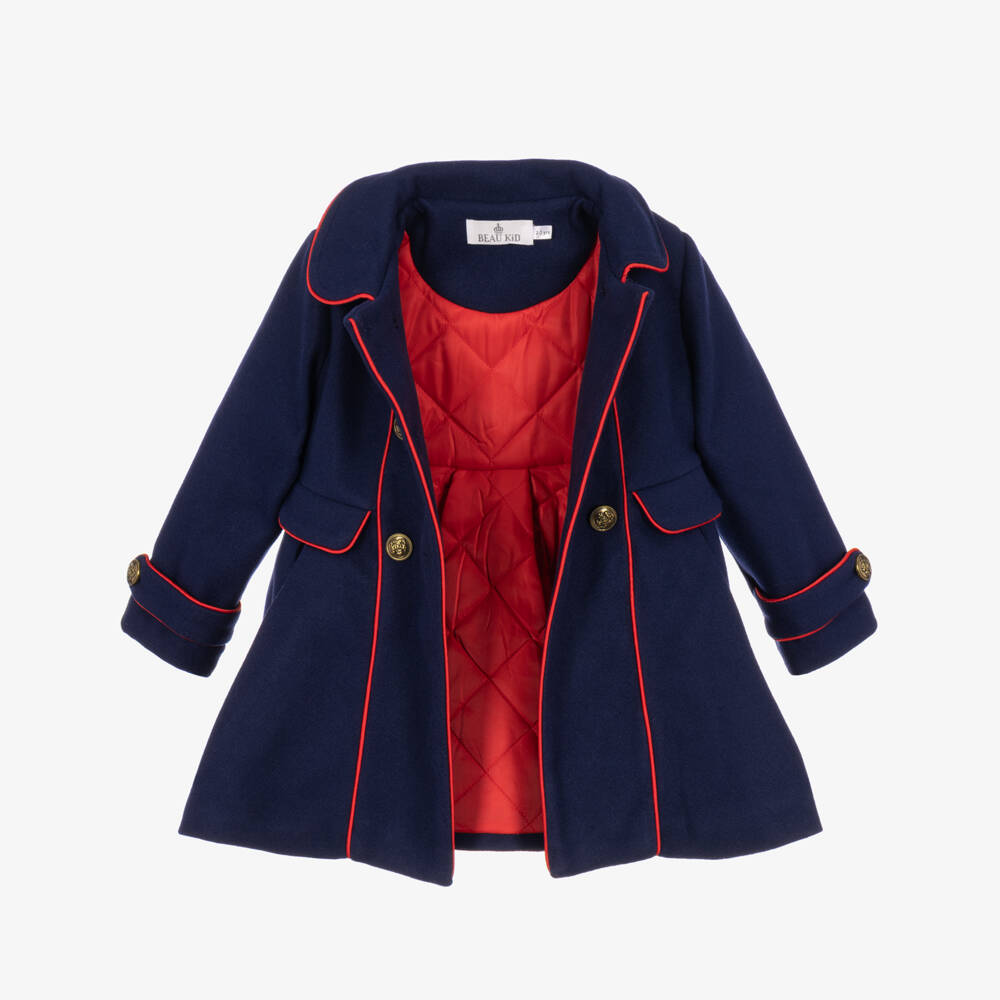 Beau KiD-Girls Coat & Beret Set in Navy Blue | Childrensalon