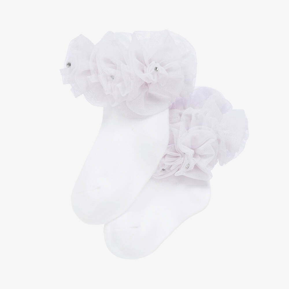 Beau KiD-Носки из хлопка белого цвета с рюшами | Childrensalon