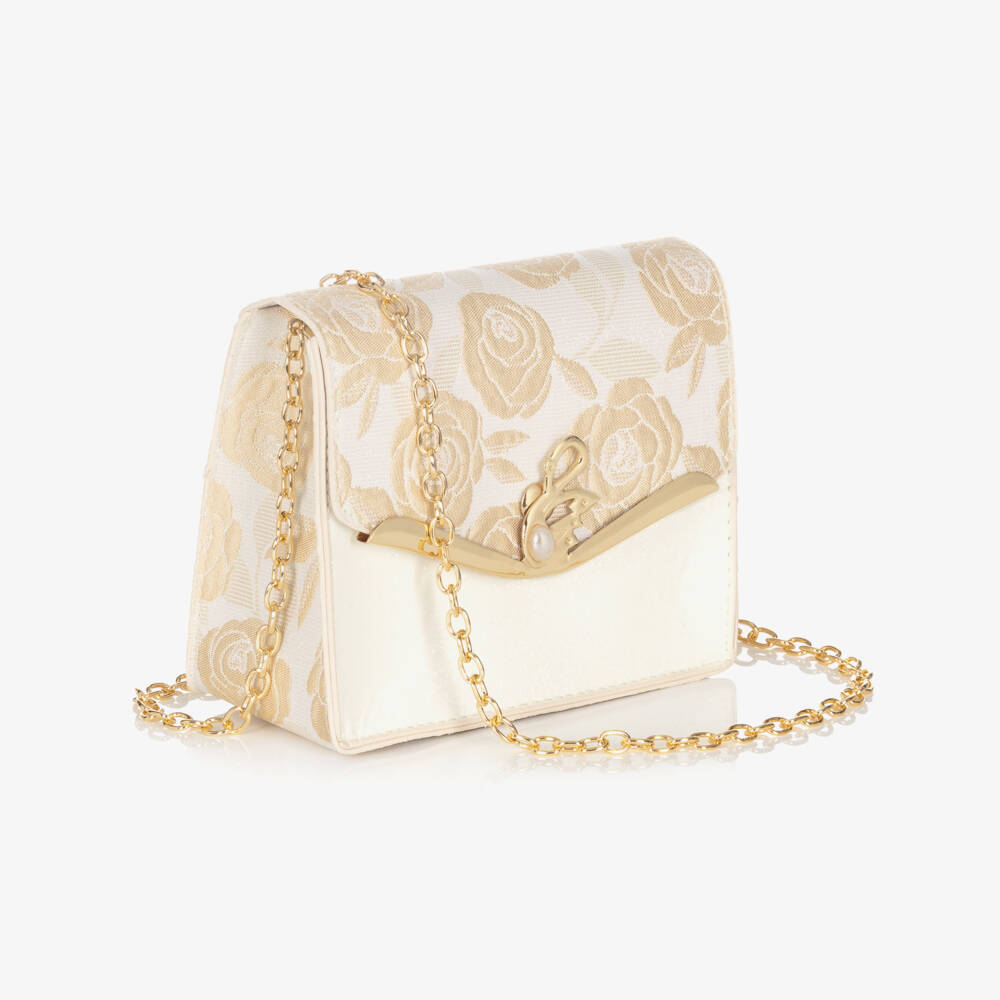 Beau KiD-Girls Gold Floral Jacquard Dress & Bag Set | Childrensalon