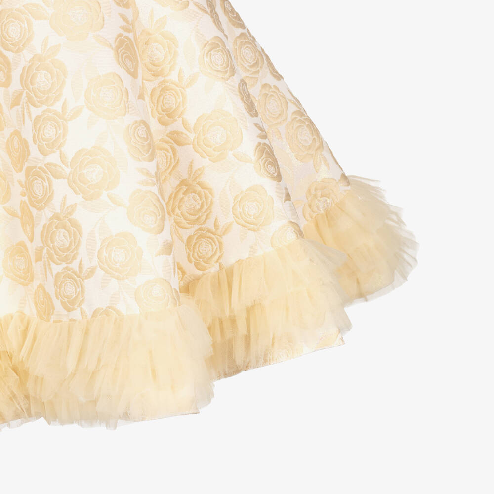 Beau KiD-Girls Gold Floral Jacquard Dress & Bag Set | Childrensalon