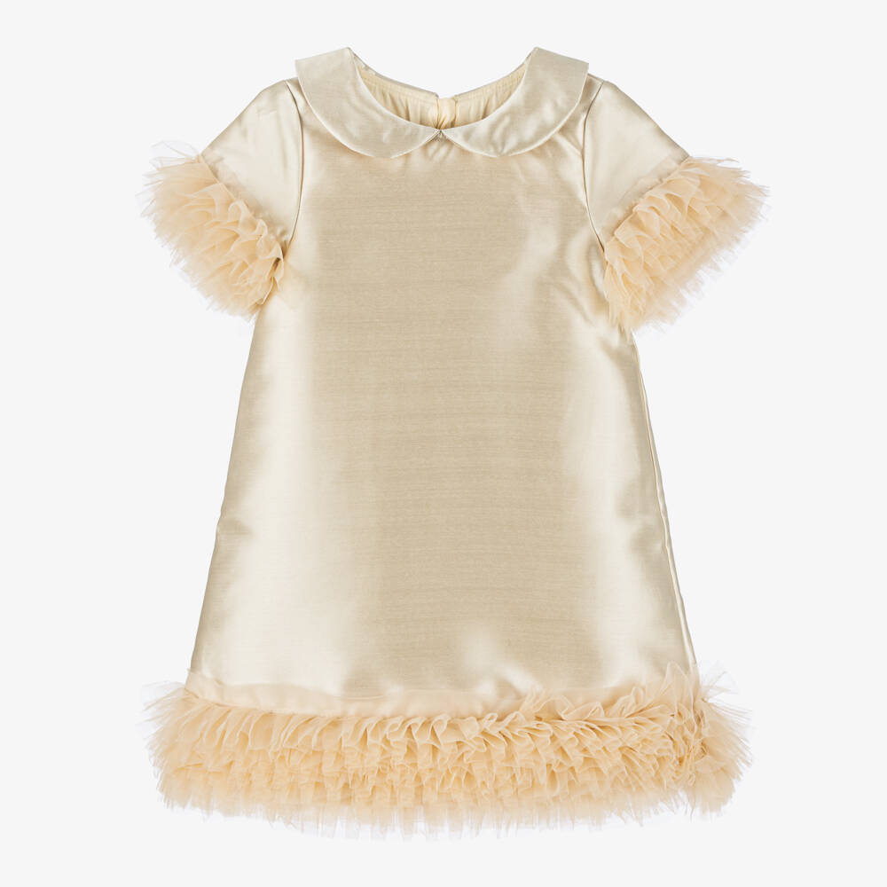 Beau KiD-Girls Gold Satin & Ruffled Tulle Dress | Childrensalon