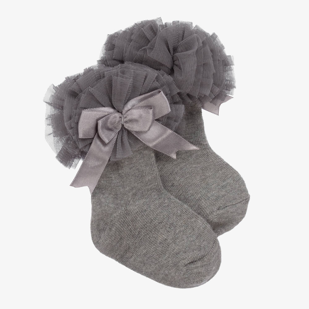 Beau KiD-Girls Grey Cotton Frilly Socks | Childrensalon