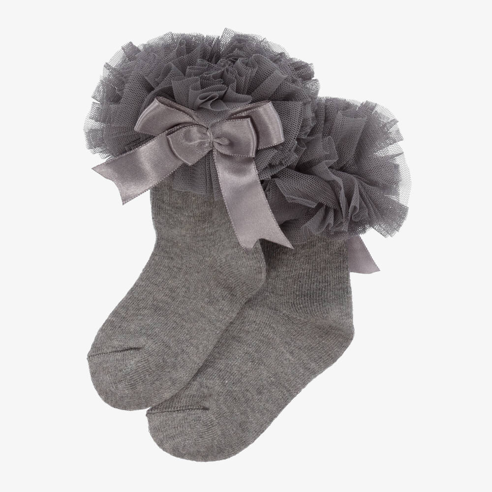 Beau KiD-Girls Grey Cotton Frilly Socks | Childrensalon