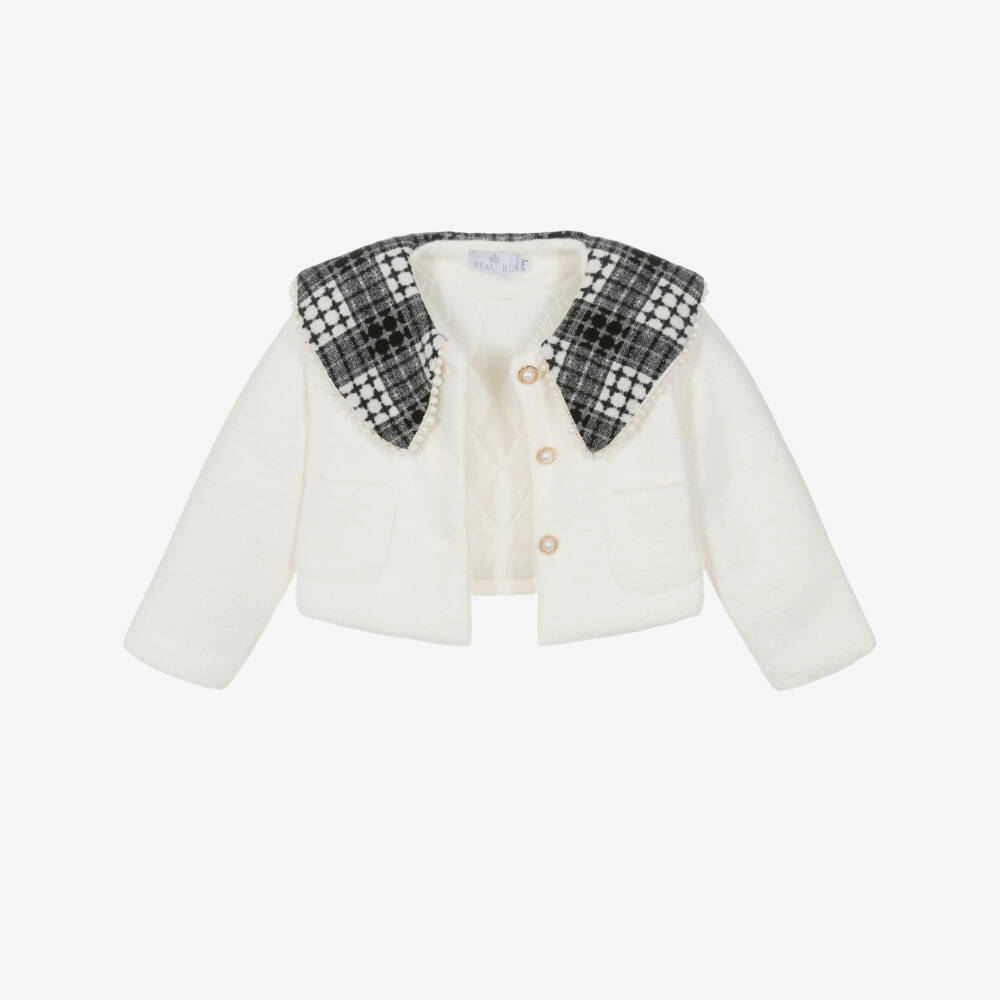 Beau KiD-Girls Ivory & Black Check Dress & Jacket Set | Childrensalon