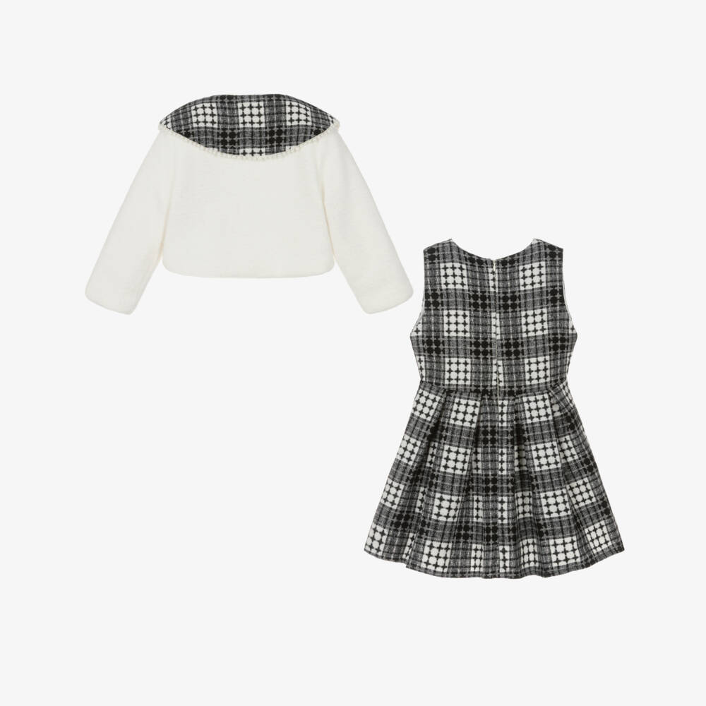 Beau KiD-Girls Ivory & Black Check Dress & Jacket Set | Childrensalon