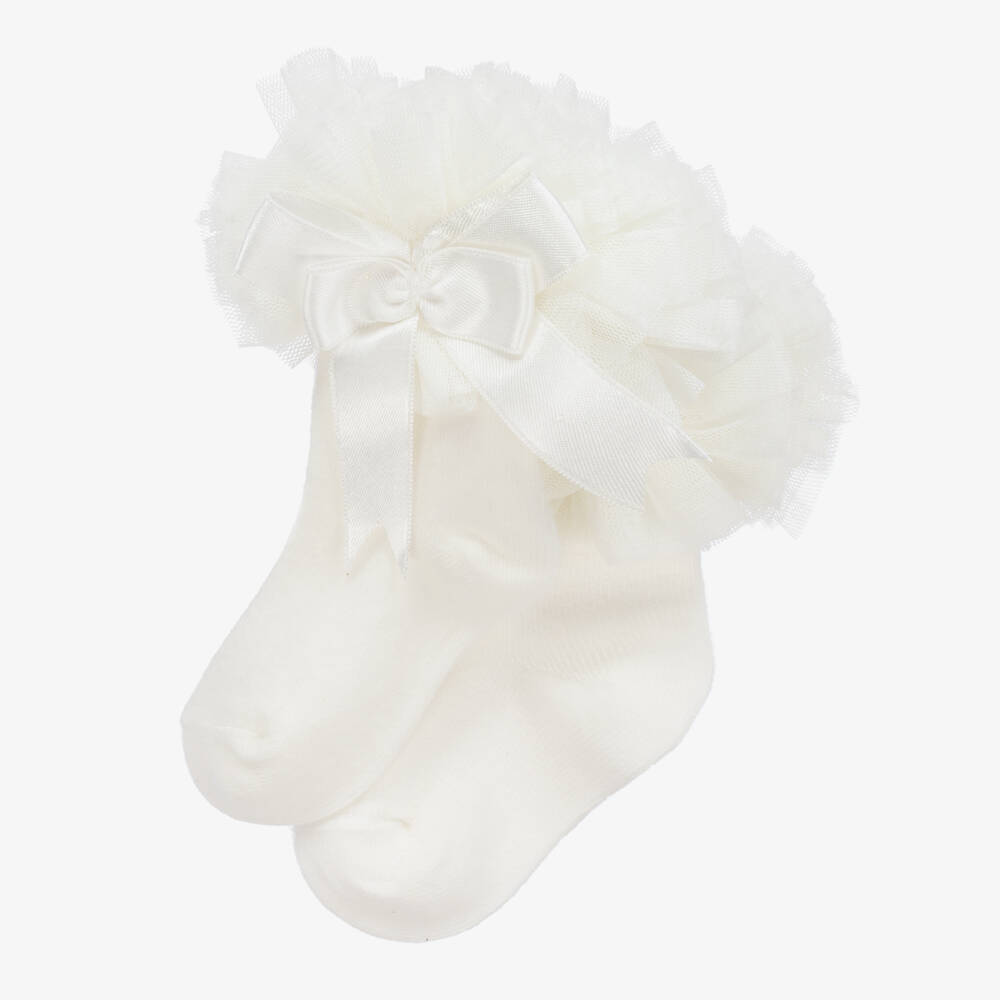 Beau KiD-Girls Ivory Cotton Frilly Socks | Childrensalon
