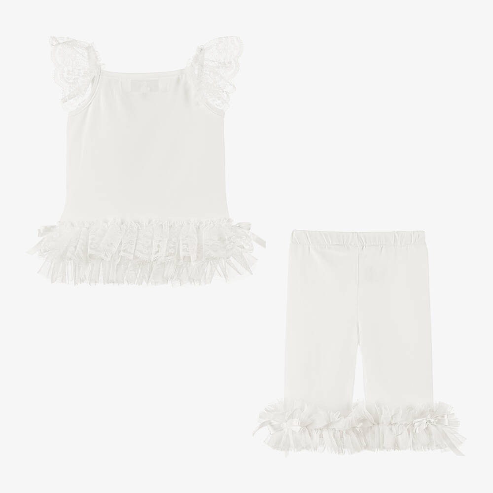 Beau KiD-Girls Ivory Cotton & Lace Leggings Set | Childrensalon