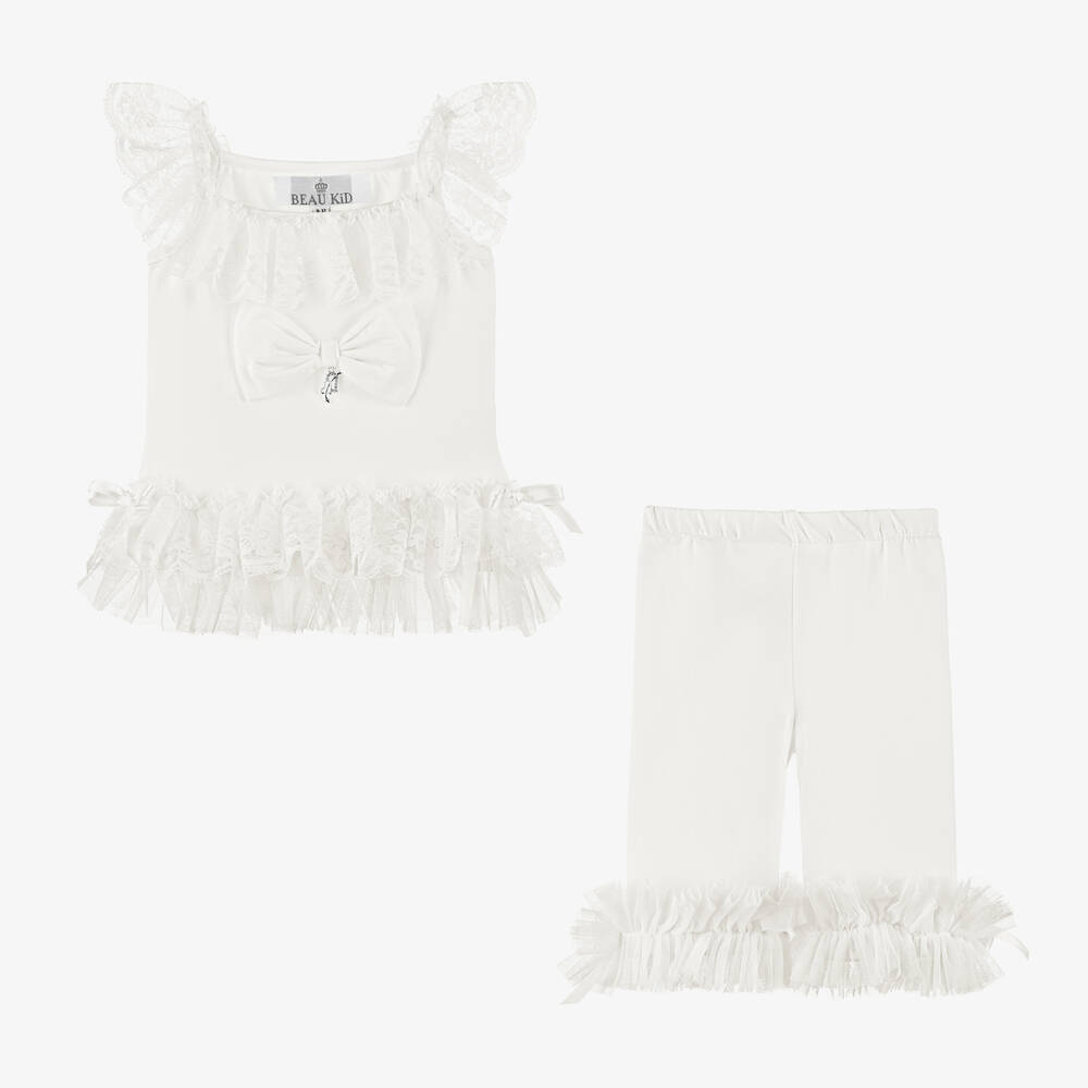 Beau KiD-Girls Ivory Cotton & Lace Leggings Set | Childrensalon