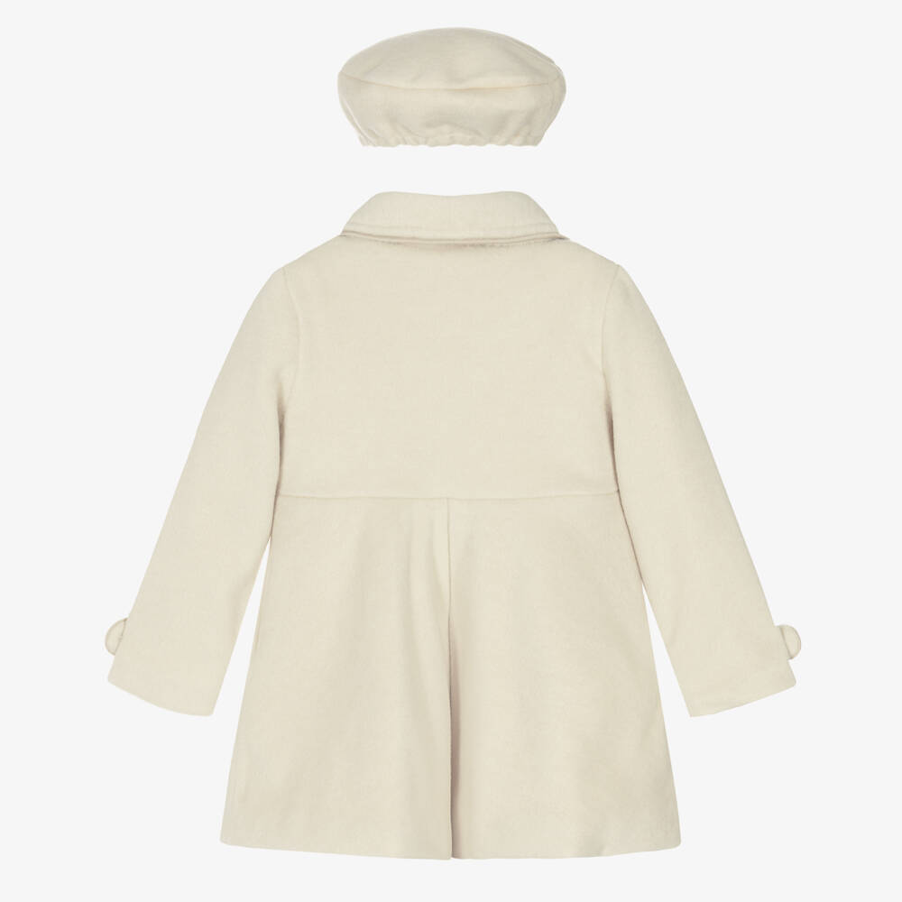 Beau KiD-Girls Ivory Double-Breasted Coat & Beret Set | Childrensalon