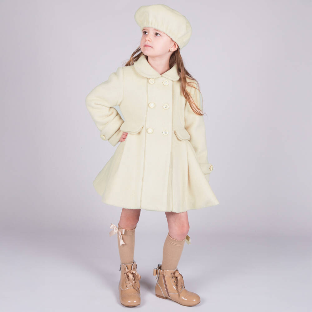 Beau KiD-Girls Ivory Double-Breasted Coat & Beret Set | Childrensalon