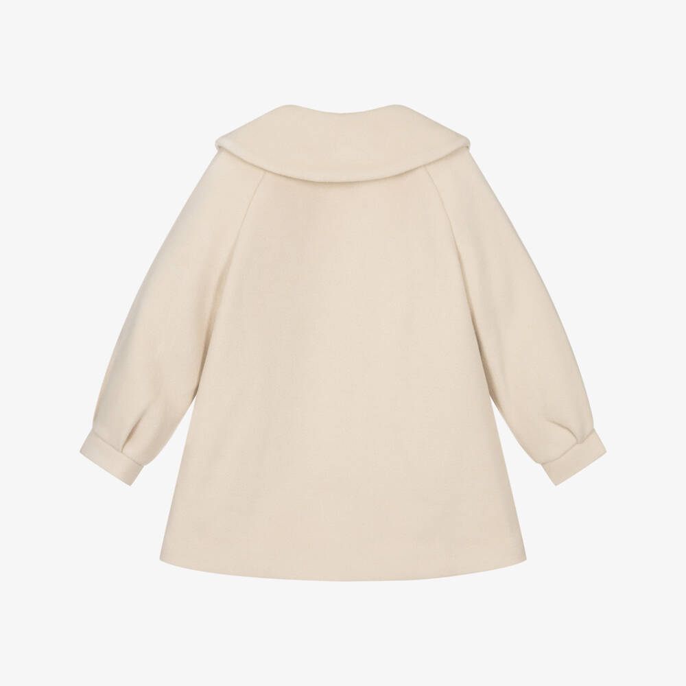 Beau KiD-Girls Ivory Felted Coat with Iridescent Sequin Heart Detail | Childrensalon