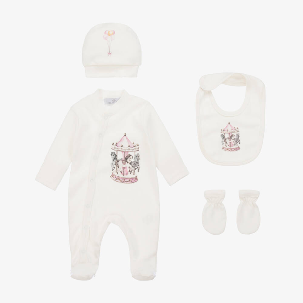 Beau KiD-طقم أفرول قطن لون زهري وعاجي للمولودات | Childrensalon