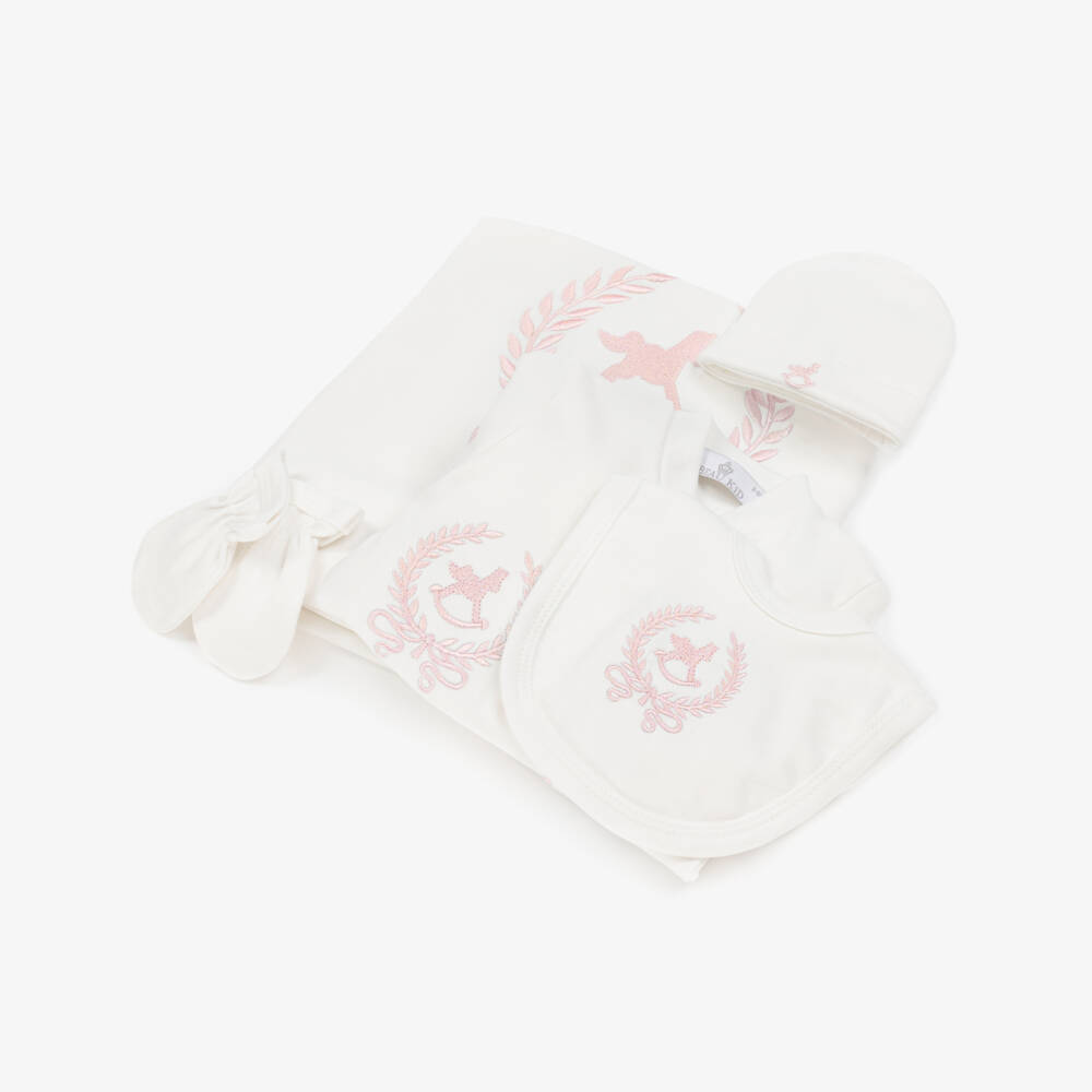 Beau KiD-طقم أفرول أطفال بناتي قطن جيرسي لون عاجي و زهري | Childrensalon