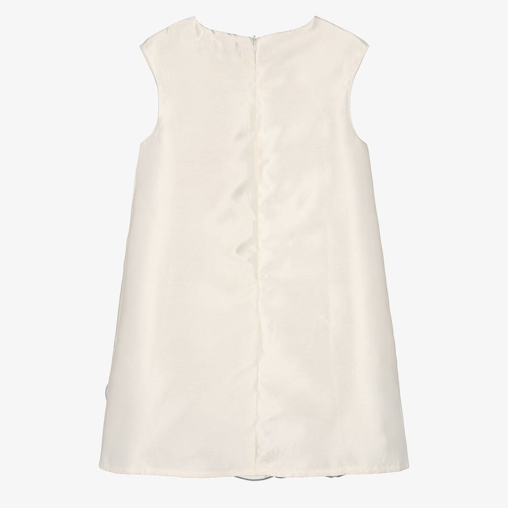 Beau KiD-Girls Ivory Satin Dress with Large Tulle Flowers | Childrensalon