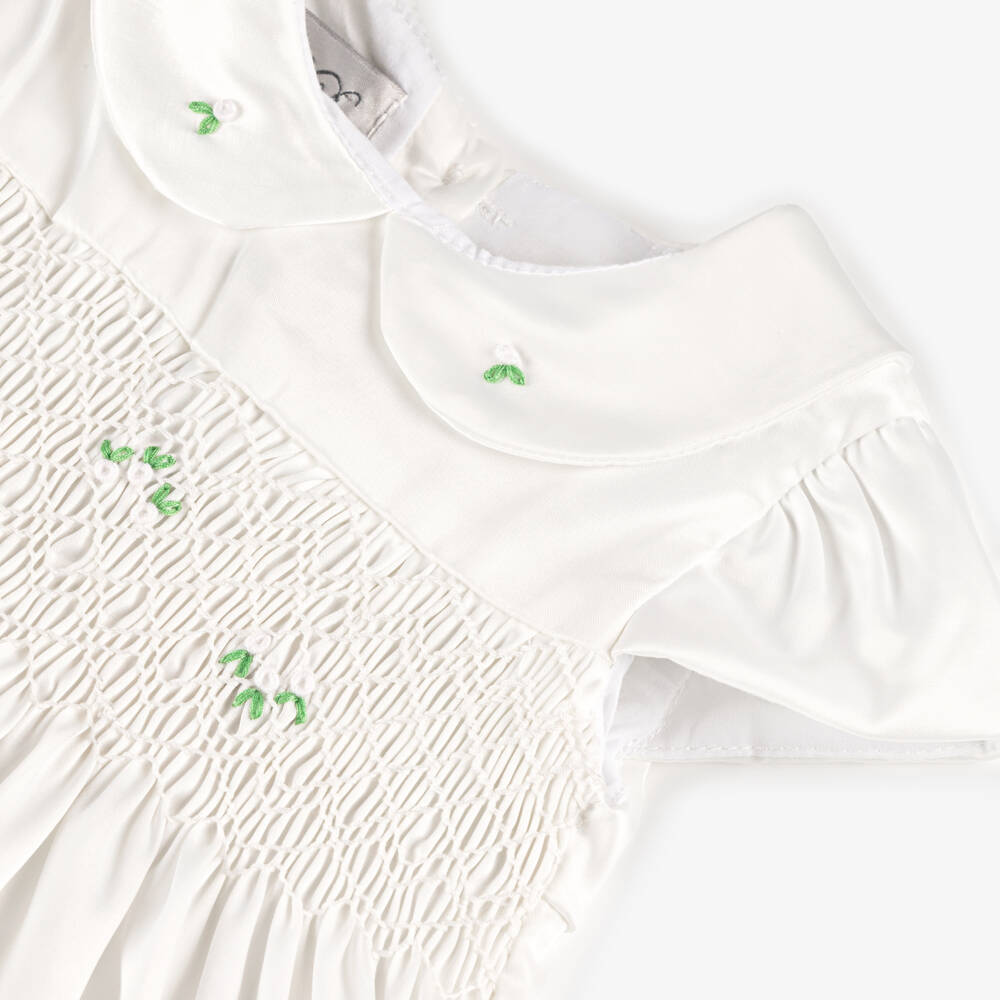 Beau KiD-Girls Ivory Satin Smocked Dress Set | Childrensalon