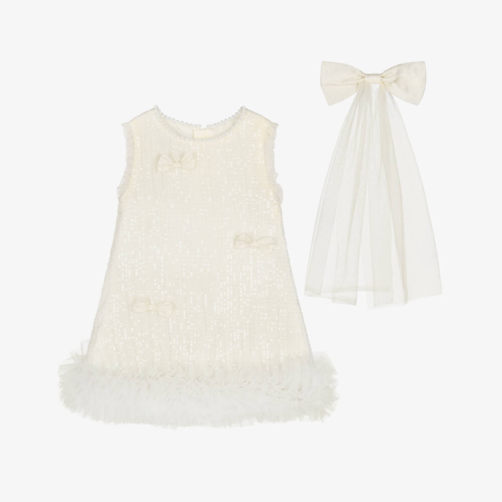 Beau KiD-Girls Ivory Sequin Embellished Tulle Dress Set | Childrensalon