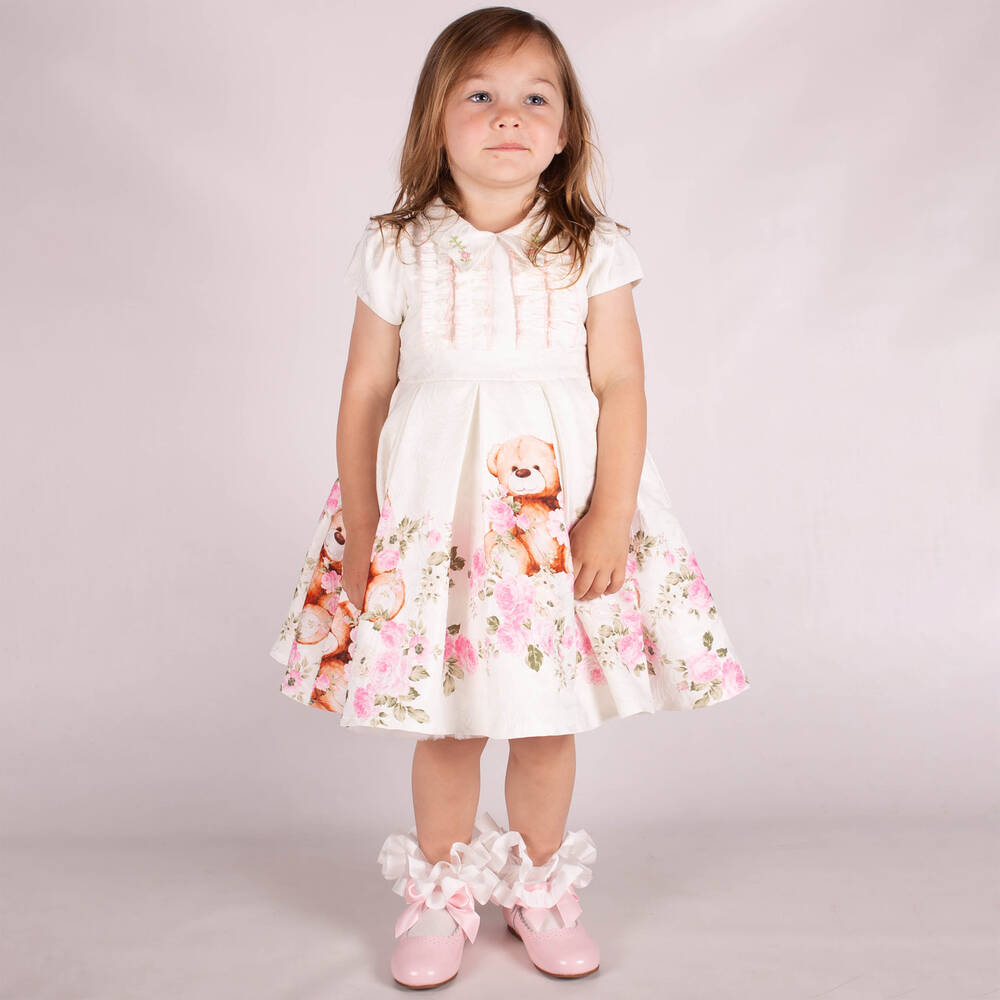 Beau KiD-فستان بطبعة تيدي بير جاكار لون عاجي | Childrensalon