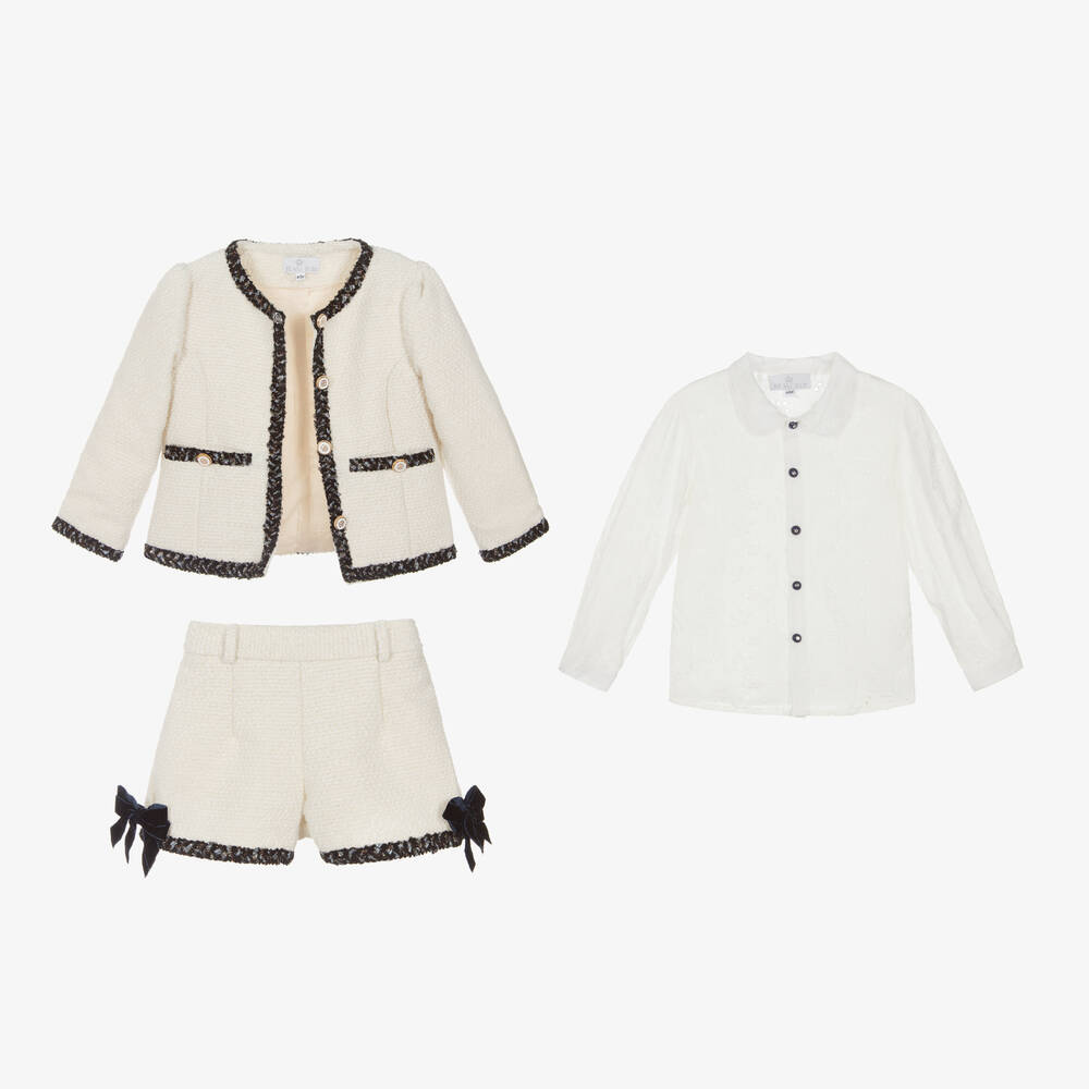 Beau KiD-Girls Ivory Tweed Shorts Set | Childrensalon