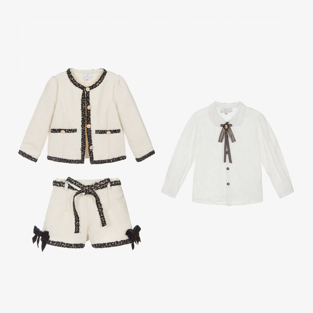 Beau KiD-Girls Ivory Tweed Shorts Set | Childrensalon