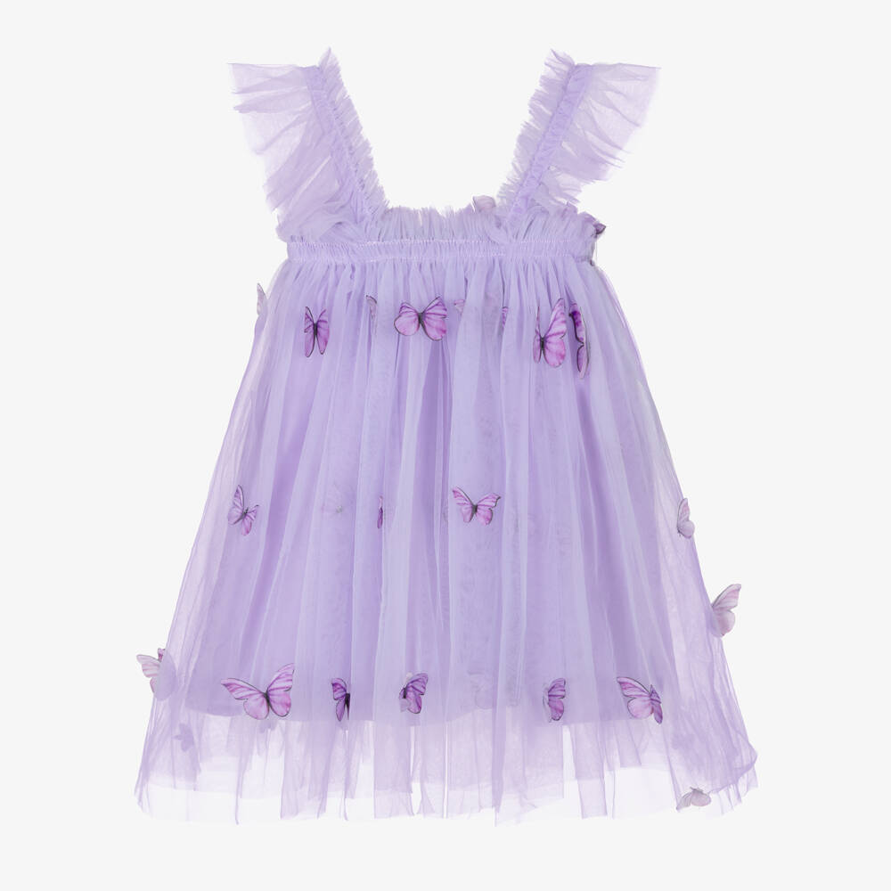 Beau KiD-Girls Lilac Purple Tulle Dress with Butterfly Appliqués | Childrensalon