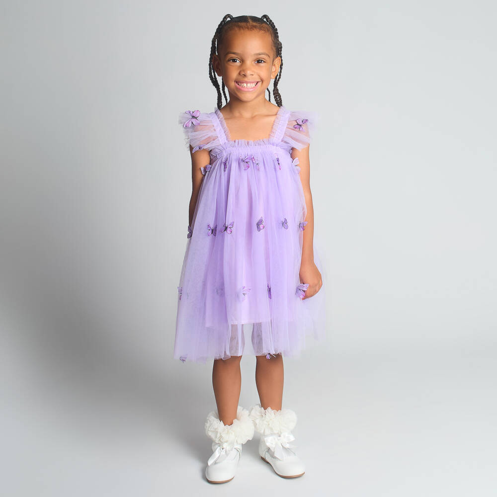 Beau KiD-Girls Lilac Purple Tulle Dress with Butterfly Appliqués | Childrensalon