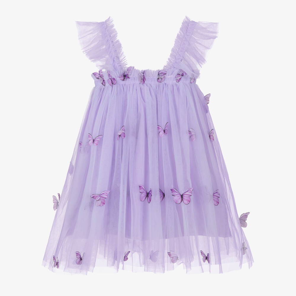 Beau KiD-Girls Lilac Purple Tulle Dress with Butterfly Appliqués | Childrensalon