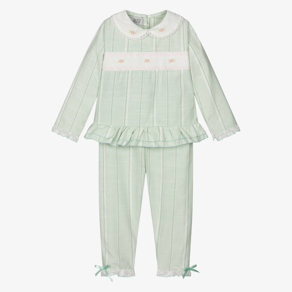 Beau KiD-Girls Mint Green Stripe Smocked Pyjamas | Childrensalon