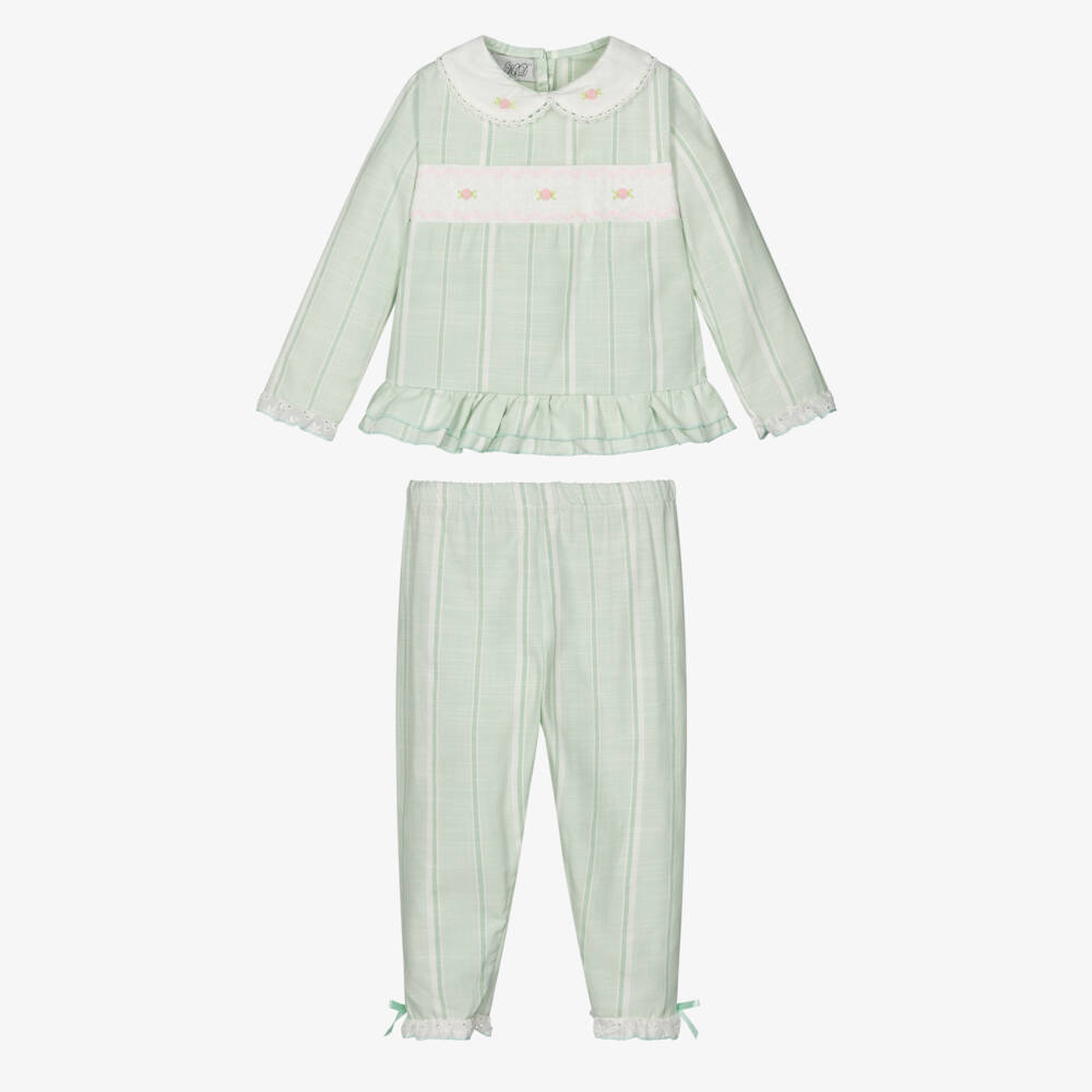 Beau KiD-Girls Mint Green Stripe Smocked Pyjamas | Childrensalon