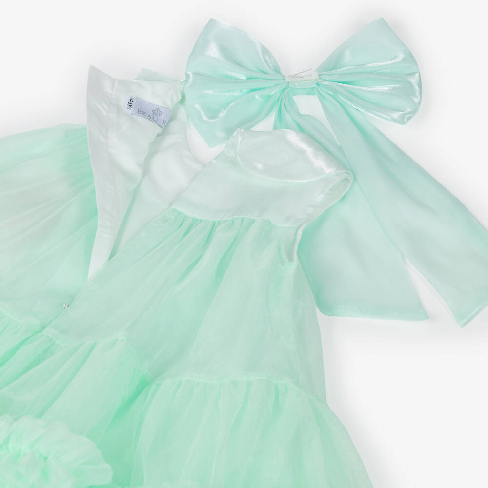 Beau KiD-Girls Mint Green Tulle Bow Dress | Childrensalon