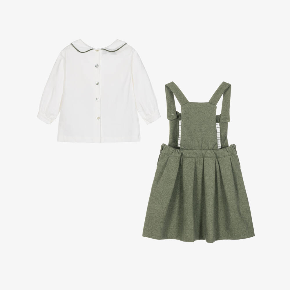 Beau KiD-Girls Moss Green Pinafore Dress Set | Childrensalon