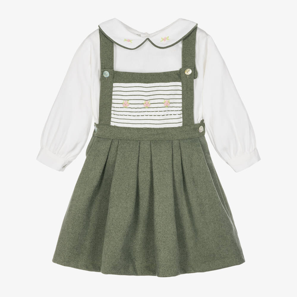 Beau KiD-Girls Moss Green Pinafore Dress Set | Childrensalon
