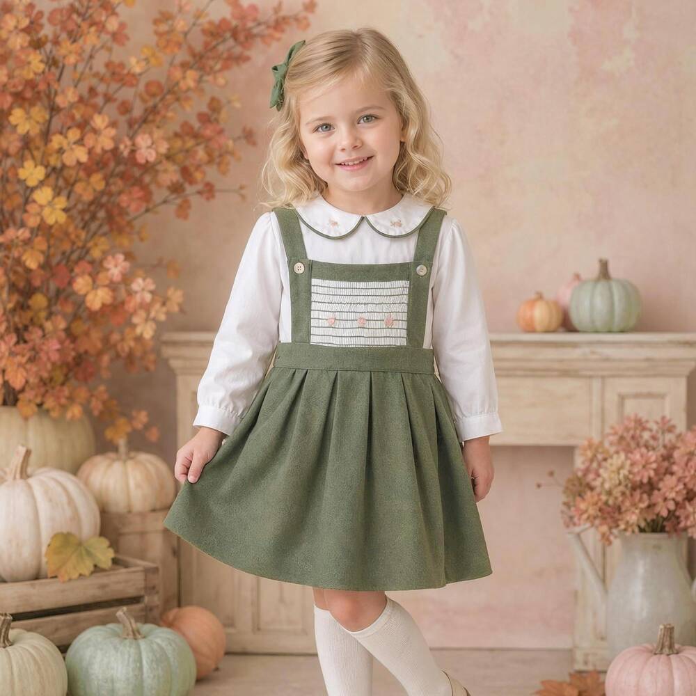 Beau KiD-Girls Moss Green Pinafore Dress Set | Childrensalon