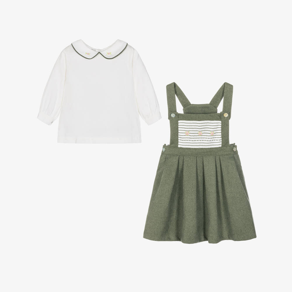 Beau KiD-Girls Moss Green Pinafore Dress Set | Childrensalon