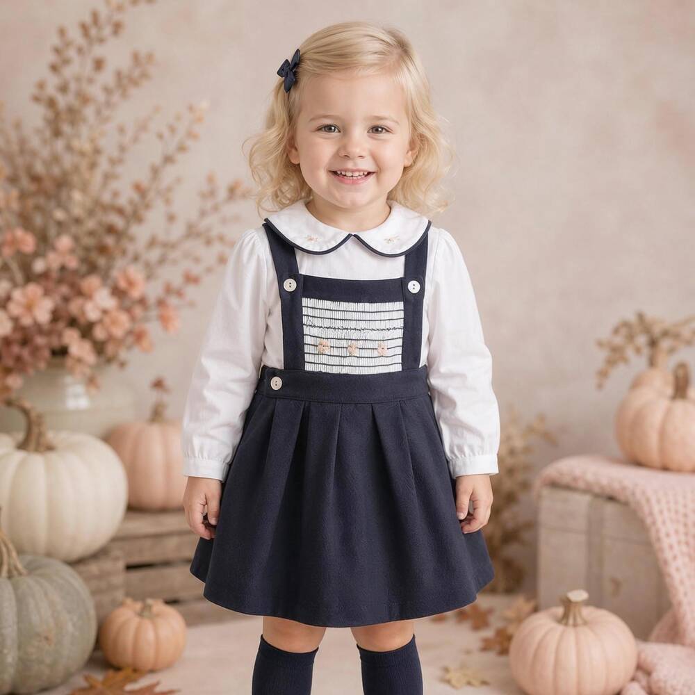 Beau KiD-Girls Navy Blue Pinafore Dress Set | Childrensalon