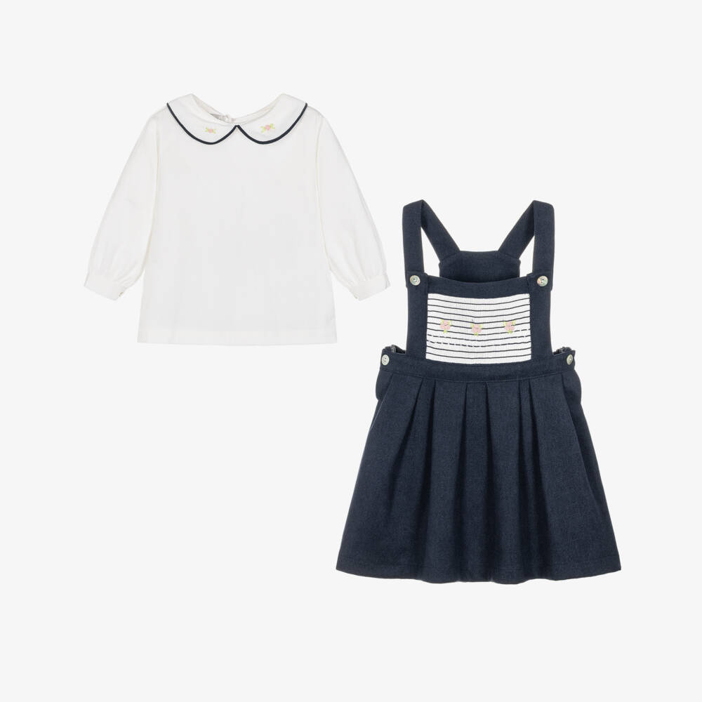 Beau KiD-Girls Navy Blue Pinafore Dress Set | Childrensalon