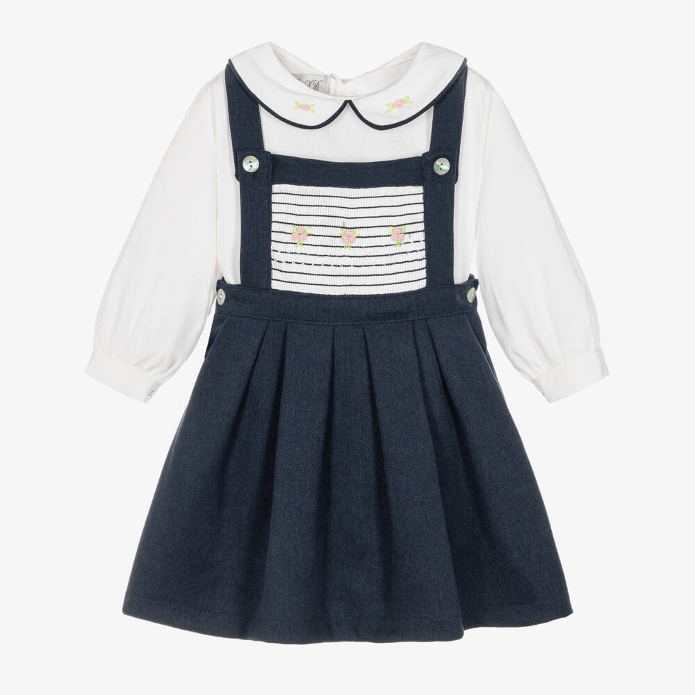 Beau KiD-Girls Navy Blue Pinafore Dress Set | Childrensalon