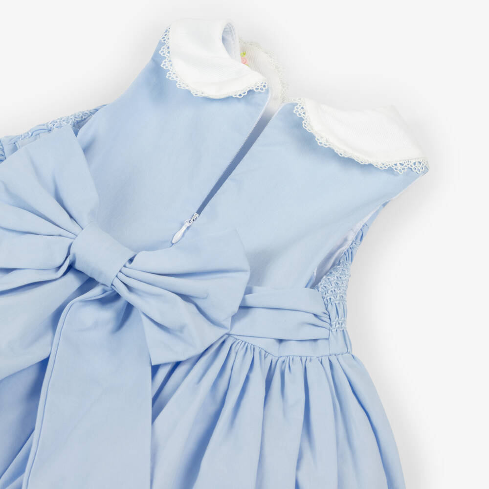 Beau KiD-Girls Pale Blue Smocked Cotton Dress | Childrensalon