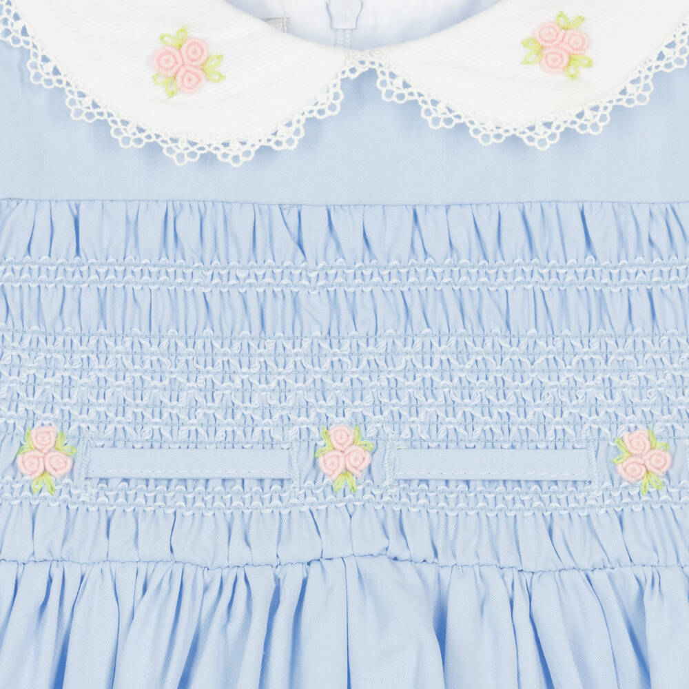 Beau KiD-Girls Pale Blue Smocked Cotton Dress | Childrensalon