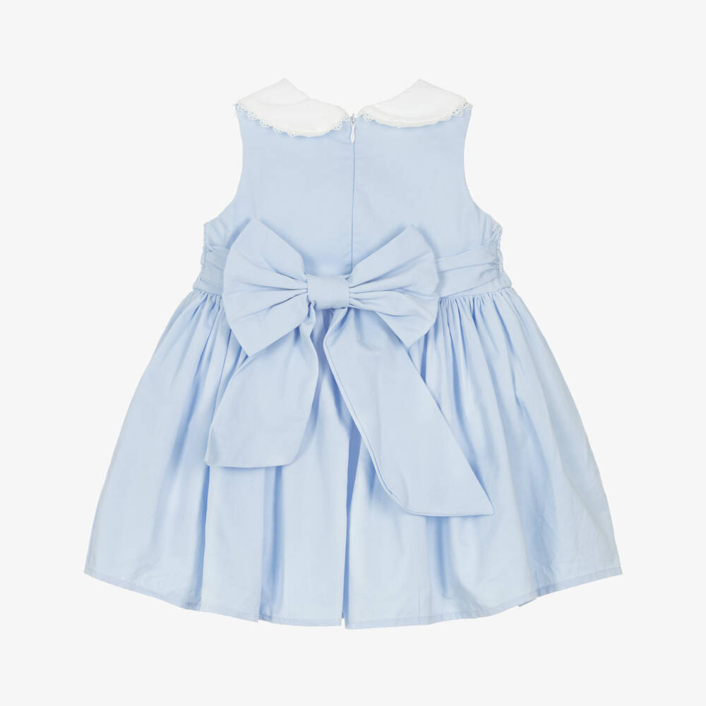 Beau KiD-Girls Pale Blue Smocked Cotton Dress | Childrensalon