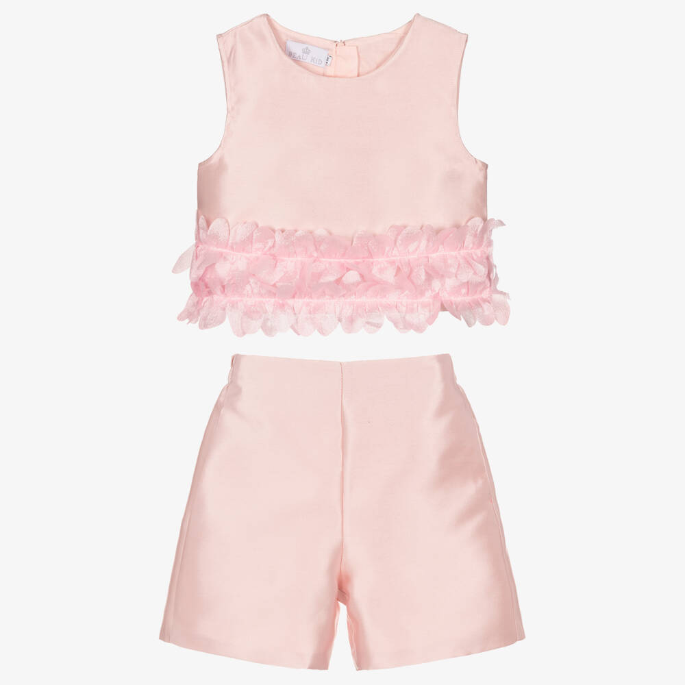 Beau KiD-طقم شورت ساتان لون زهري فاتح للبنات | Childrensalon