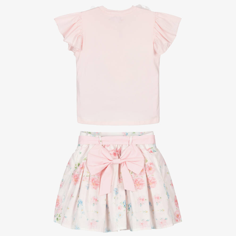 Beau KiD-Girls Pale Pink Top & Floral Skirt Set | Childrensalon